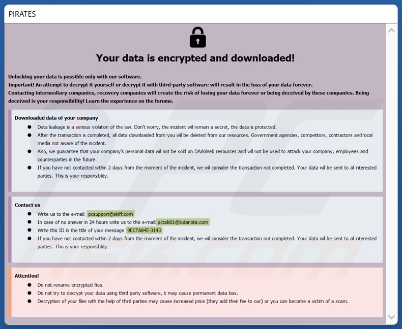 LEAKDB ransomware losgeld brief (info.hta)