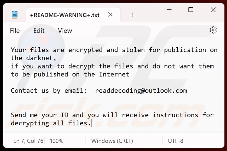 Read ransomware text file (+README-WARNING+.txt)