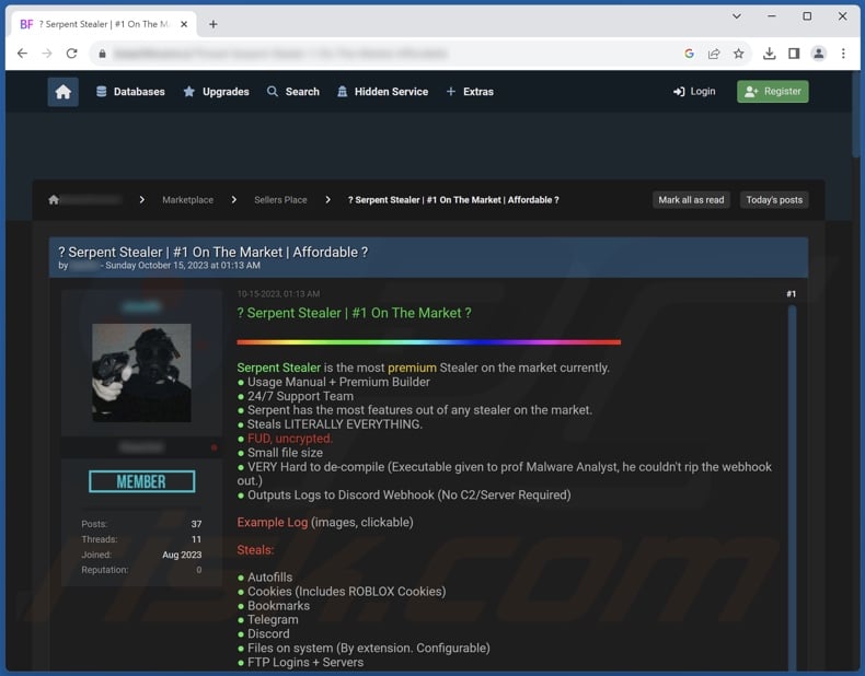 Serpent malware online gepromoot