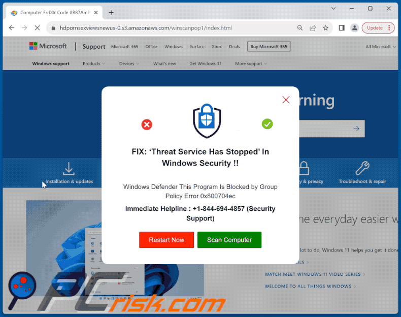 Appearance of Threat Service Has Stopped scam