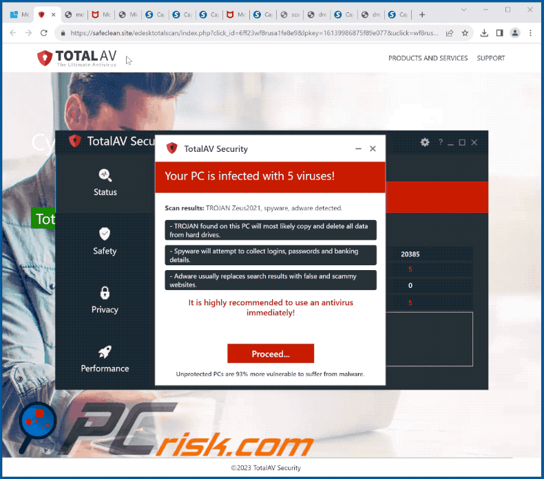 Verschijning van TotalAV Security - Your PC Is Infected With 5 Viruses! oplichterij (GIF)