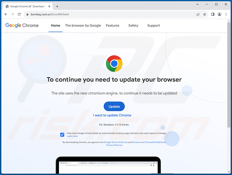 zgRAT malware Website presenteert het als Google Chrome update
