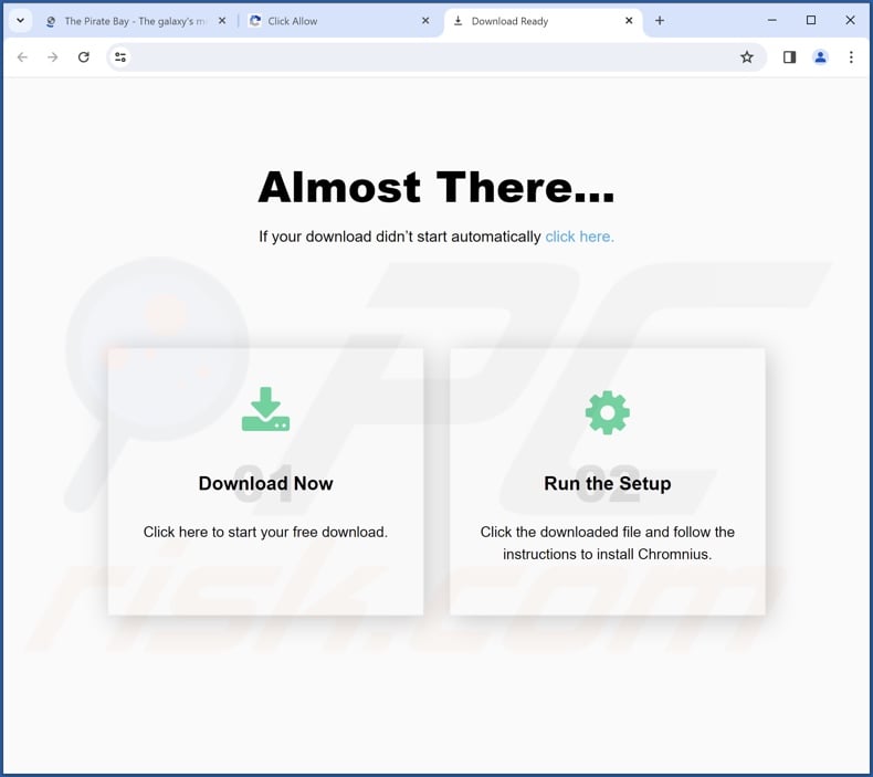 Deceptive website promoting Artificius browser