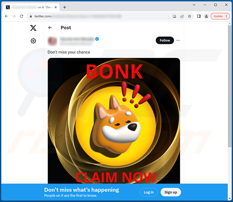 Misleidende Twitter (X) post die Bonk Coin Airdrop Giveaway zwendel promoot