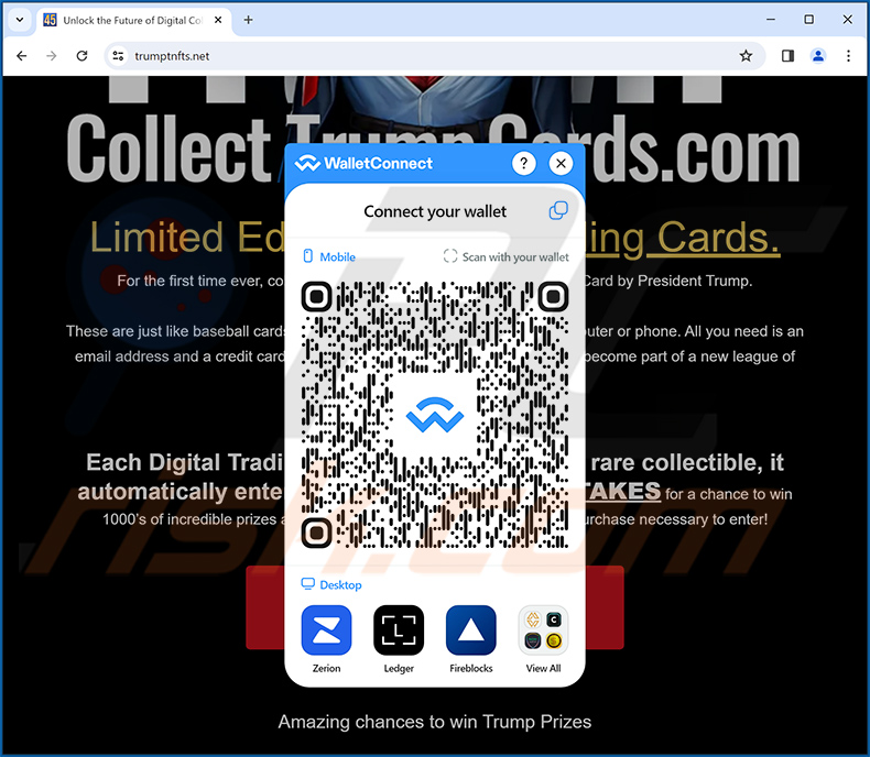 Collect Trump Cards Scam gebruikers vraagt om hun cryptowallets aan te sluiten