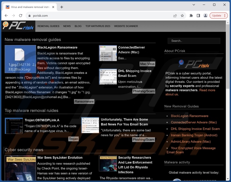 Verschijnen van een bezochte website waarop DarkiTon adware is geïnstalleerd