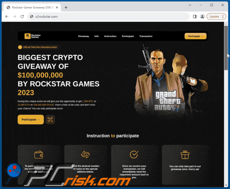 Weergave van Grand Theft Auto (GTA) VI Crypto Giveaway scam