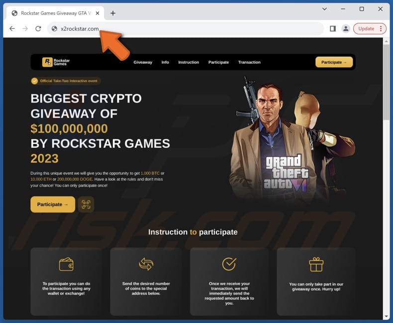 Grand Theft Auto (GTA) VI Crypto Giveaway scam