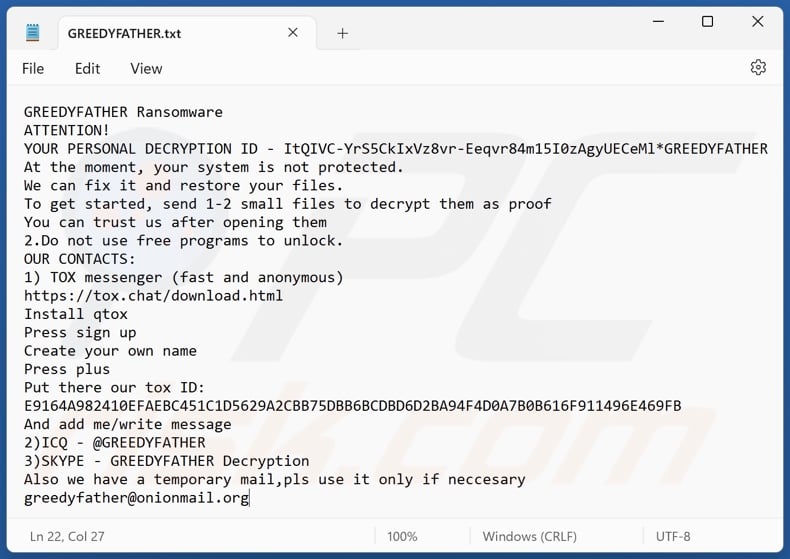 GREEDYFATHER ransomware ransom note (GREEDYFATHER.txt)