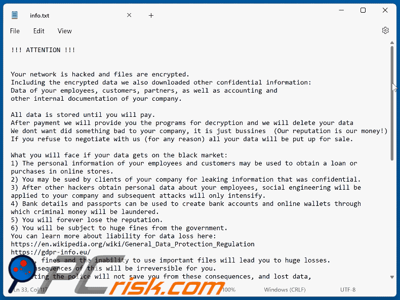 HuiVJope ransomware ransom note appearance (info.txt)