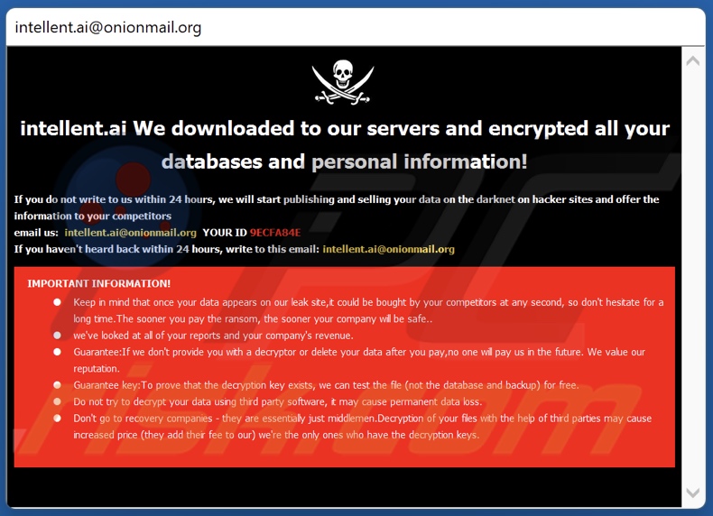 Intel ransomware losgeld brief (pop-up)