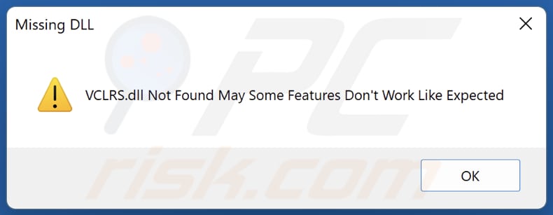 JaskaGO malware deceptive error message displayed when malicious exe is opened