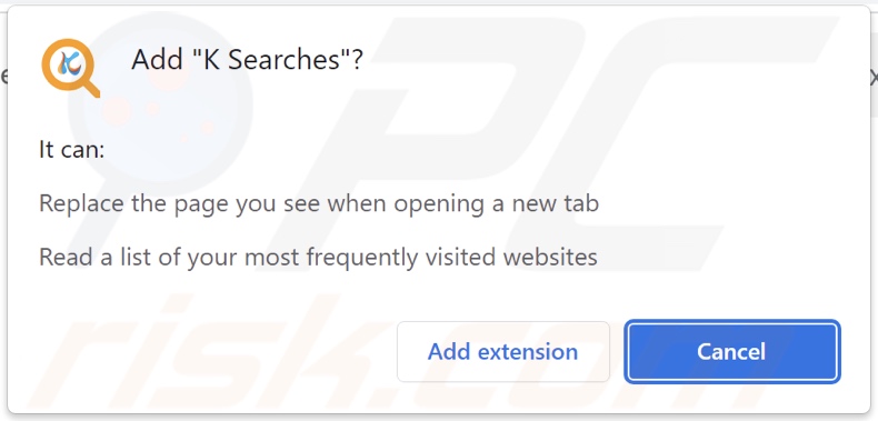 K Searches browser hijacker asking for permissions