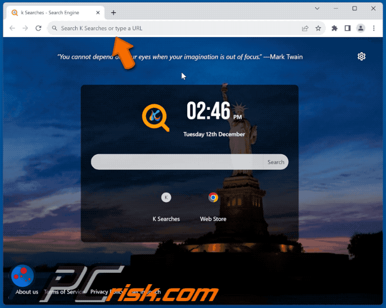 K Searches browser hijacker redirecting to Bing (GIF)