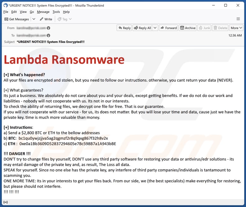 Lambda Ransomware email spam campaigne