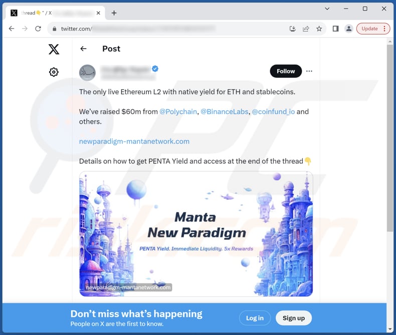 New Paradigm AirDrop zwendel Twitter/X post die deze zwendel promoot