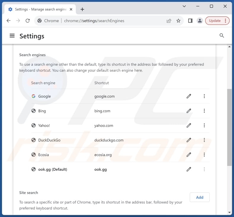 Ook.gg verwijderen uit de standaardzoekmachine van Google Chrome