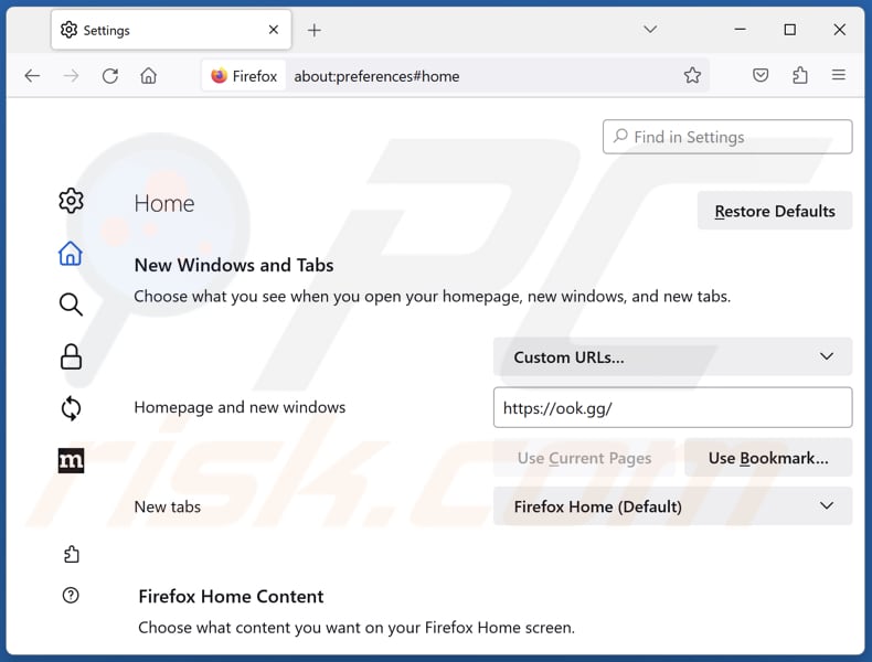 Ook.gg verwijderen uit de startpagina van Mozilla Firefox