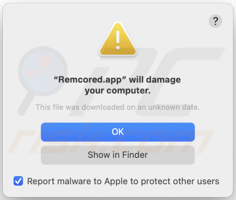 Remcored.app adware waarschuwing