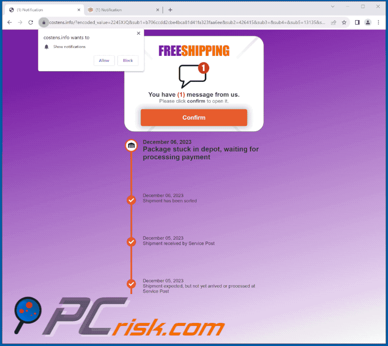 Temu - Pending Package Delivery e-mailfraude op de eerste pagina