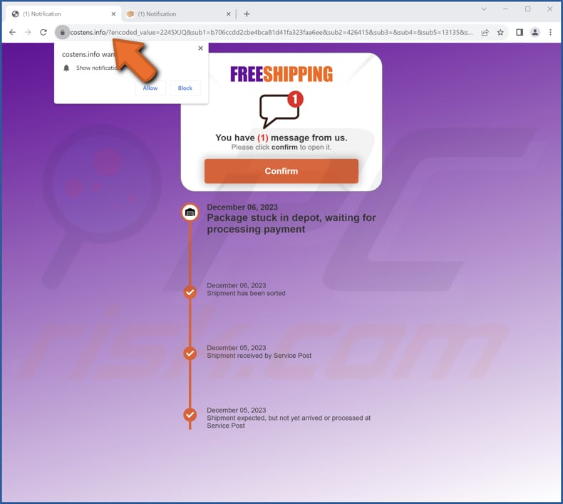 Temu - Pending Package Delivery email scam deze pagina