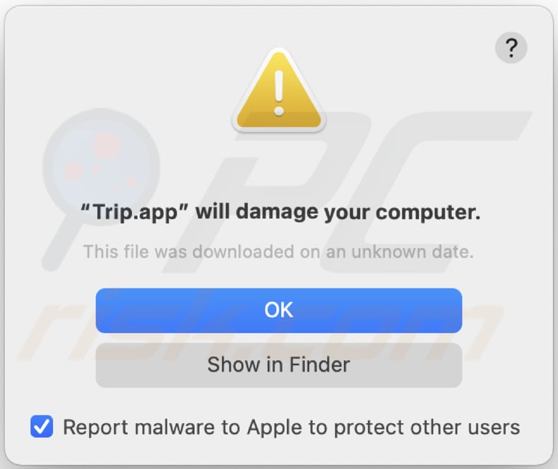 Trip.app adware-waarschuwing