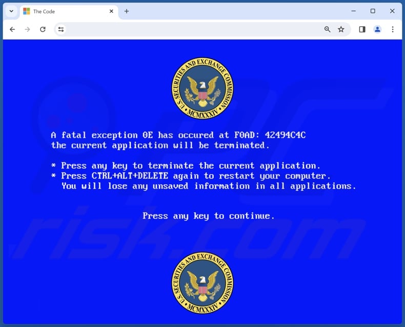 U.S. Securities And Exchange Commission scam schermafbeelding
