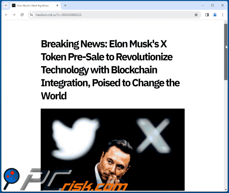 Appearance of the fake article used to promote the X Token Presale scam (GIF)