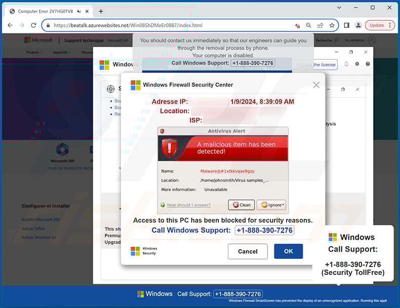 A Malicious Item Has Been Detected! oplichterij