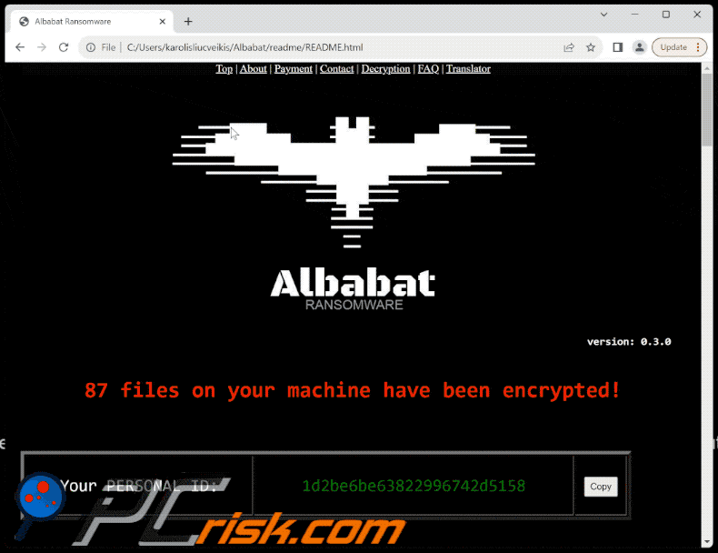 Albabat ransomware html losgeld brief (README.html)