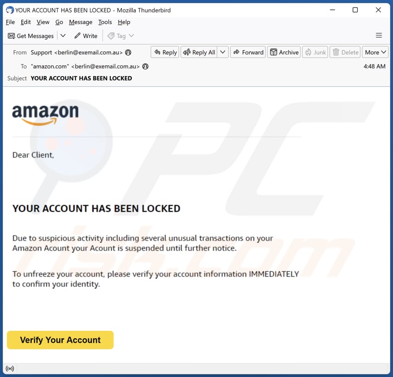 Amazon - Your Account Has Been Locked email spam campagne