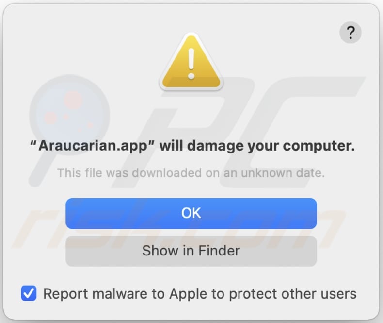 Araucarian.app adware waarschuwing