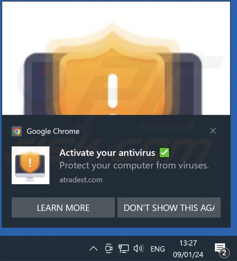 spammelding waarin reclame wordt gemaakt voor de pop-upoplichting CCLEANER AntiVirus License Has Expired