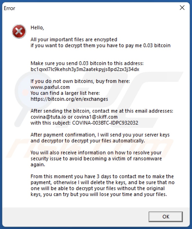 CoV ransomware error bericht