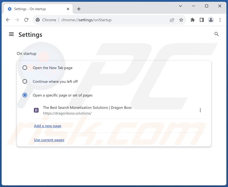 Dragonboss.solutions verwijderen van de startpagina van Google Chrome