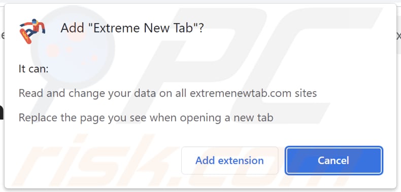 Extreme New Tab browserkaper die om toestemming vraagt