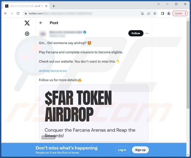 FAR TOKEN AIRDROP scam post op X (Twitter)