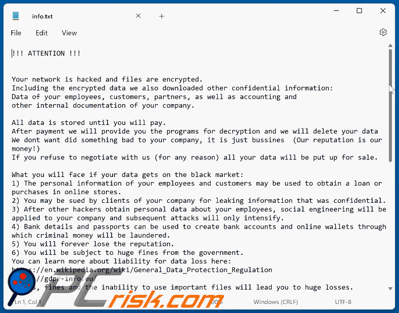 Jopanaxye ransomware ransom note text file (info.txt)
