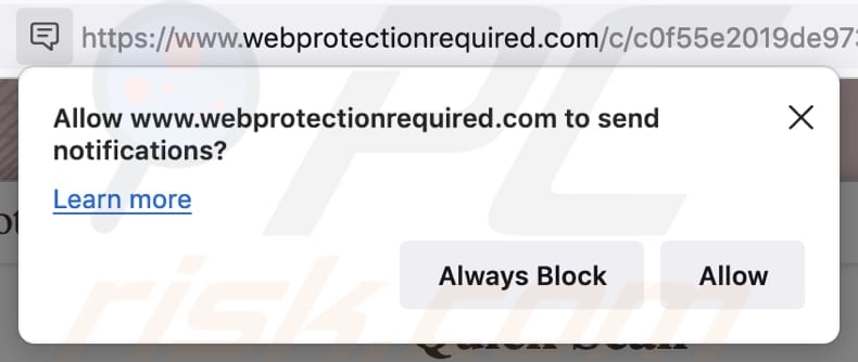 MacOS Is Infected - Virus Found Notification Zwendelwebsite vraagt om toestemming voor het verzenden van meldingen op Firefox