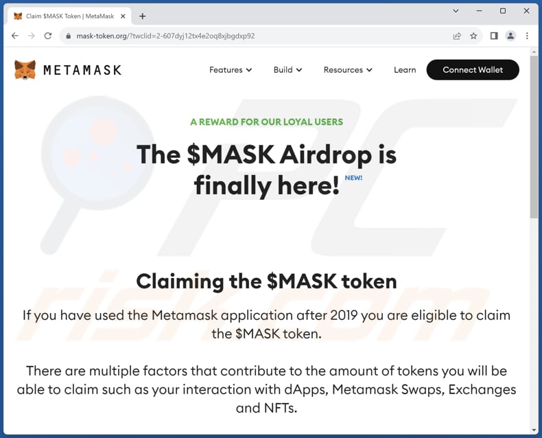 Een andere variant van de Mask token airdrop scam