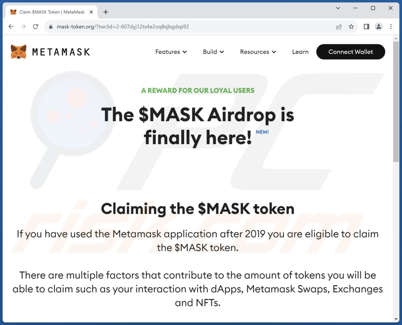 Een andere variant van de Mask token airdrop scam