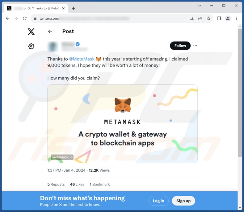 Mask token airdrop scam bericht waarin een andere variant wordt gepromoot
