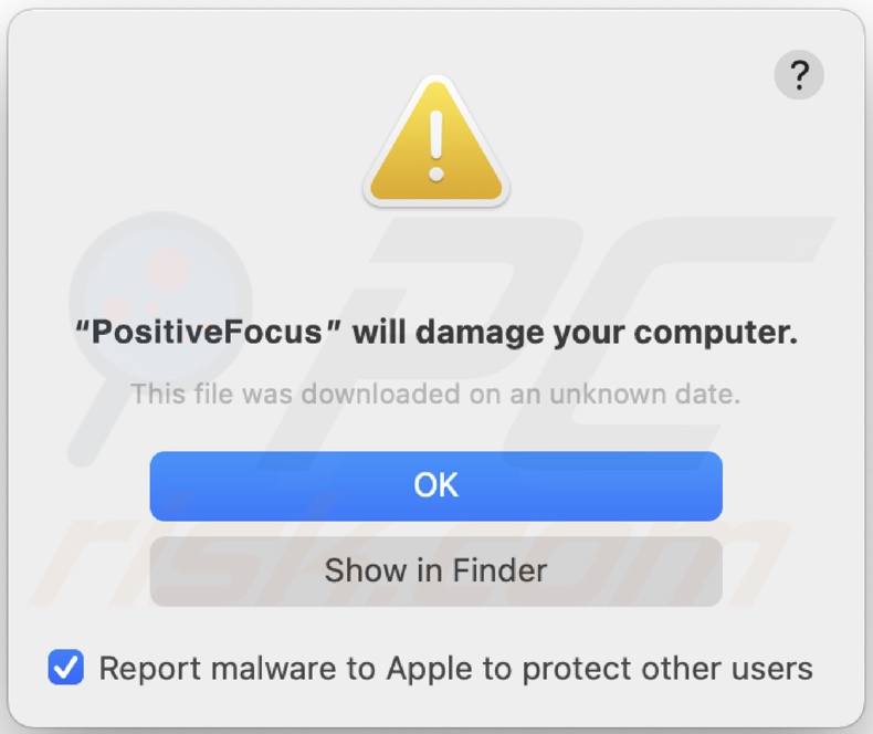 Pop-up weergegeven wanneer PositiveFocus adware is gedetecteerd op het systeem