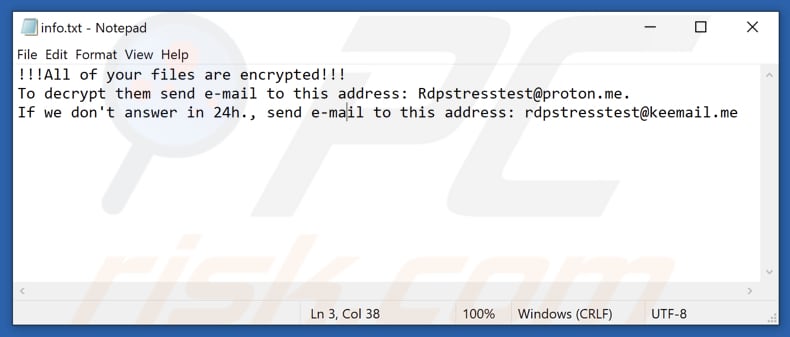 Rdptest ransomware tekstbestand (info.txt)