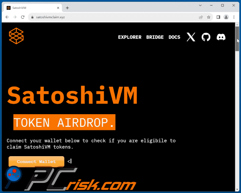 Weergave van de SatoshiVM Token Airdrop scam (GIF)