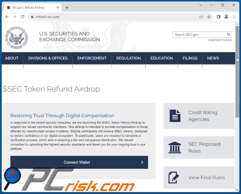 Verschijning van SEC Token Refund Airdrop oplichterij
