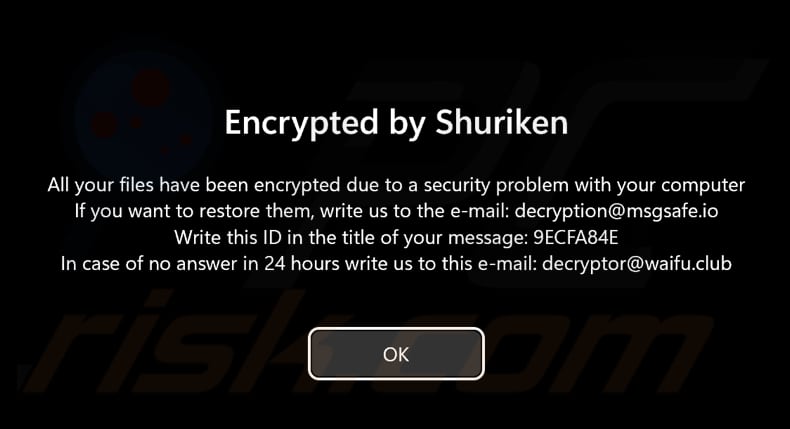 Shuriken ransomware pre-login screen