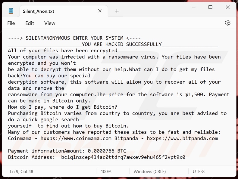 SilentAnonymous ransomware tekstbestand (Silent_Anon.txt)