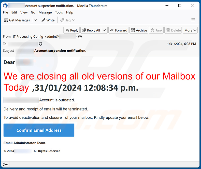 We Are Closing All Old Versions Of Email oplichterij (2024-02-01)