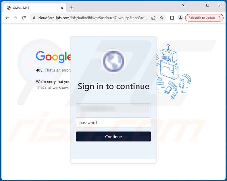 Phishingsite gepromoot via We Are Closing All Old Versions of Email oplichterij (2024-02-01)